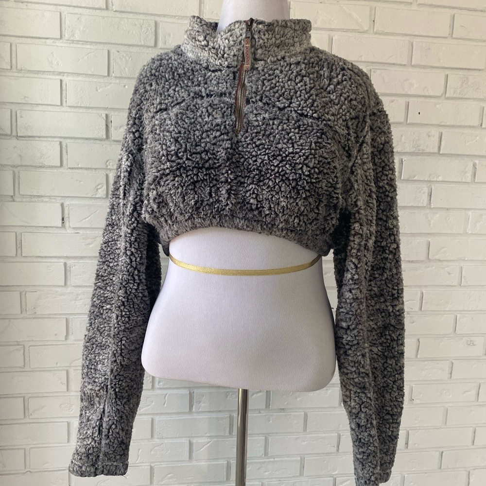 Cropped sherpa fleece quarter zip